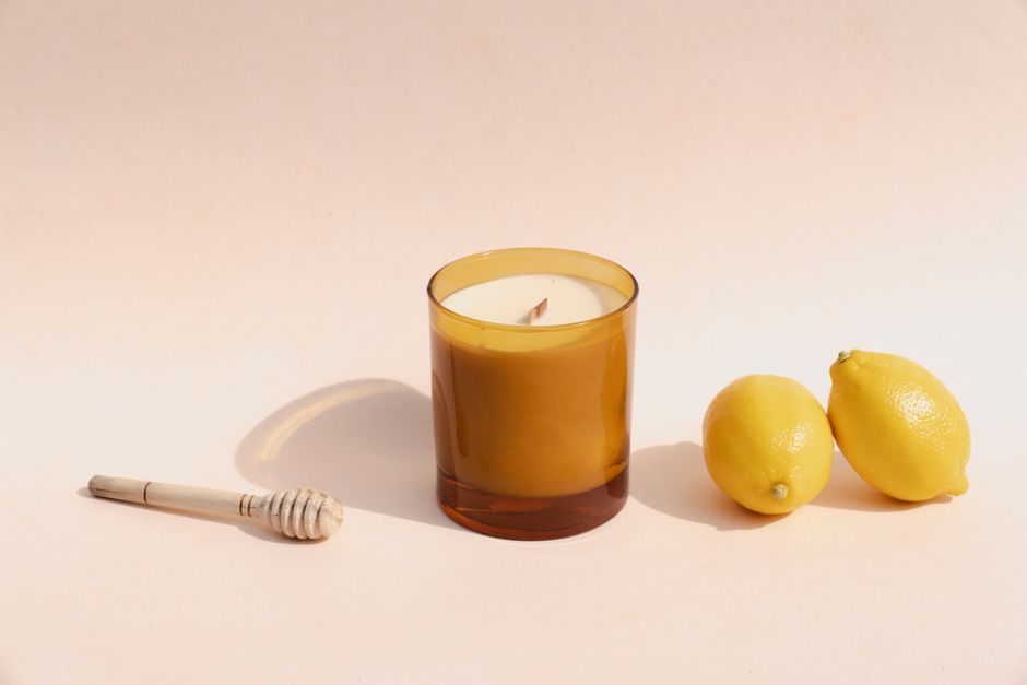 Amber Glass Hurricane Candle Holder