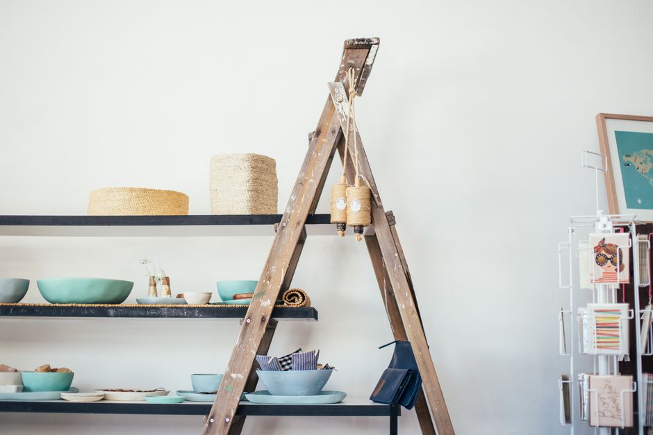 Antique Wooden Ladder Shelf