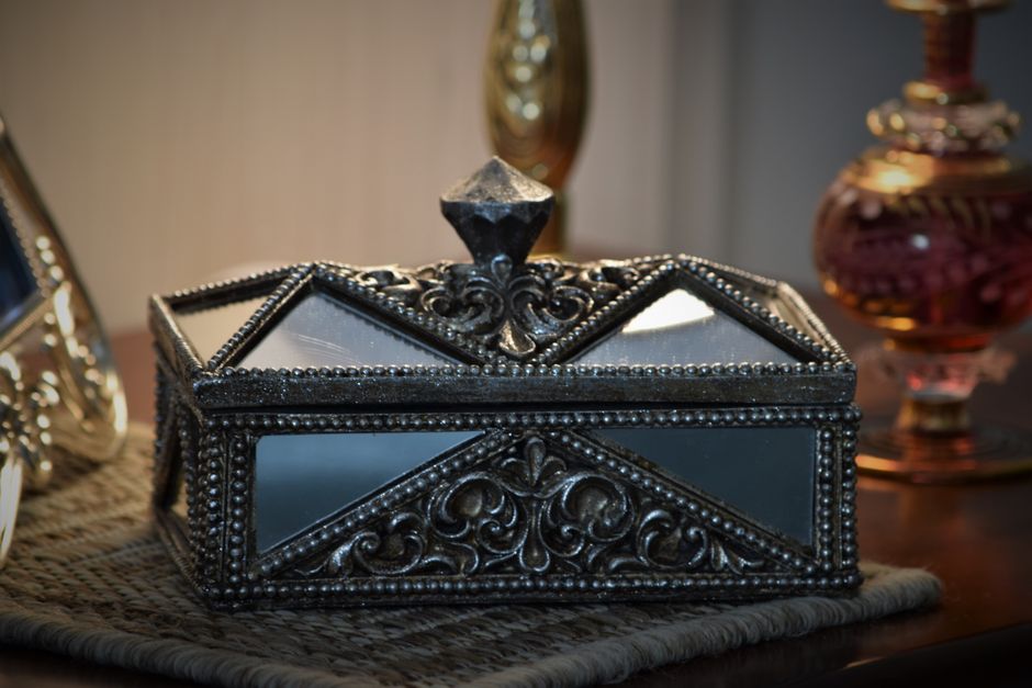 Black Glass Art Nouveau Jewelry Box