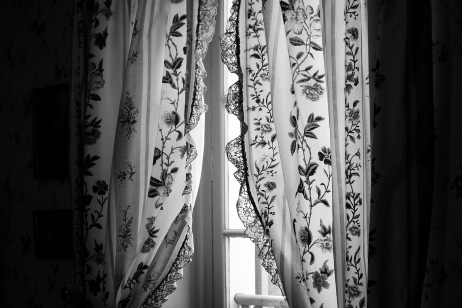 Black Lace Curtains with Floral Motif