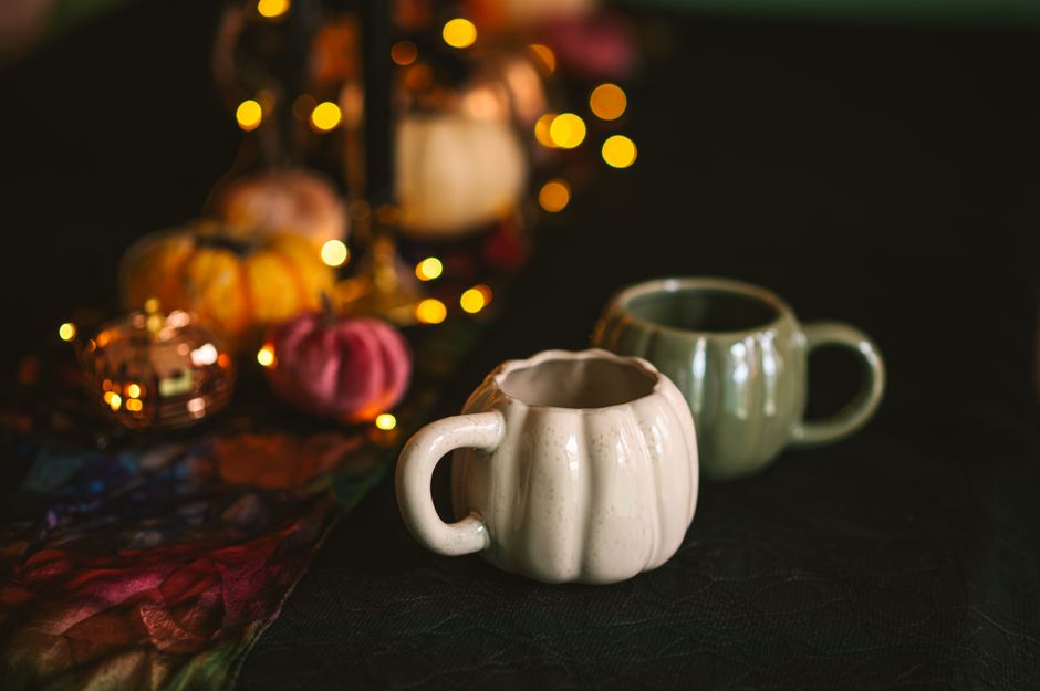 Ceramic Mug with Pumpkin Carving Detail