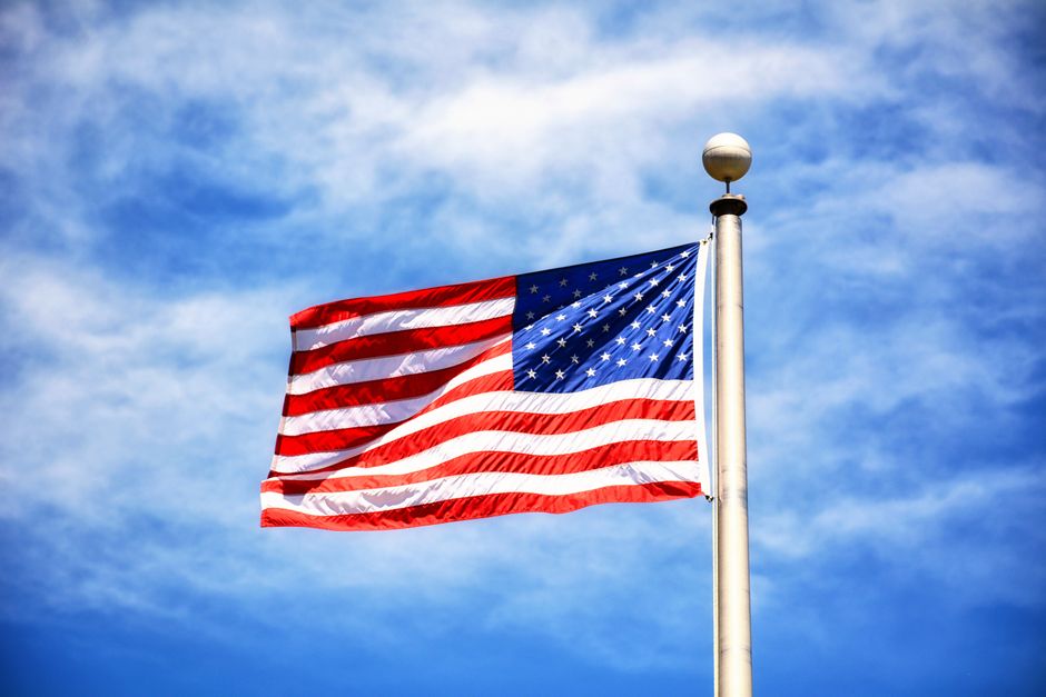 Classic American Flag with Wooden Pole