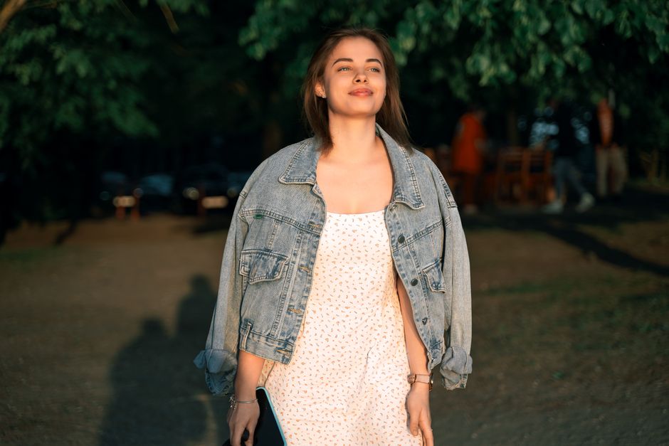Embroidered Denim Jacket over Floral Sundress