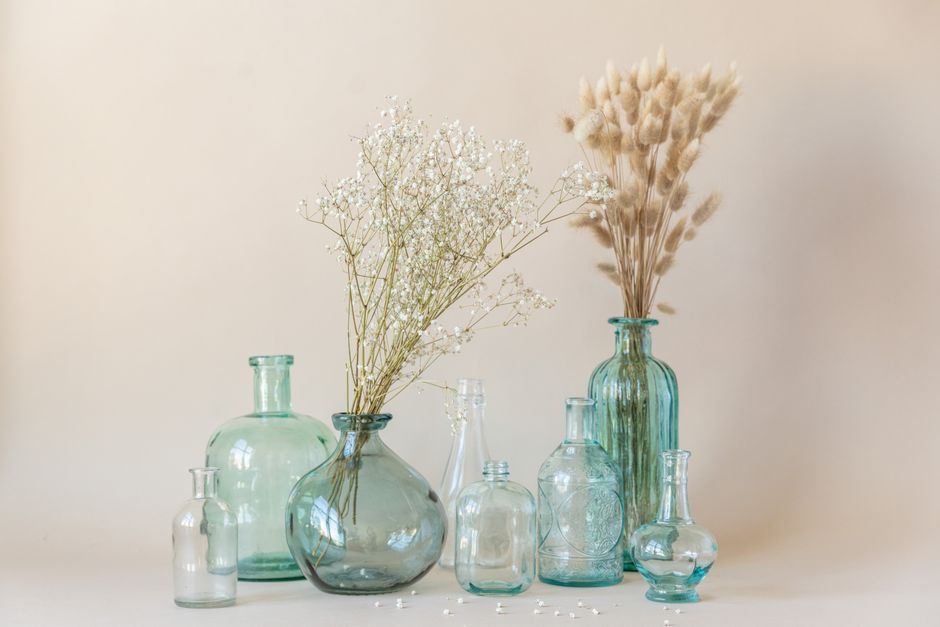 Etched Glass Bottle Vase Trio