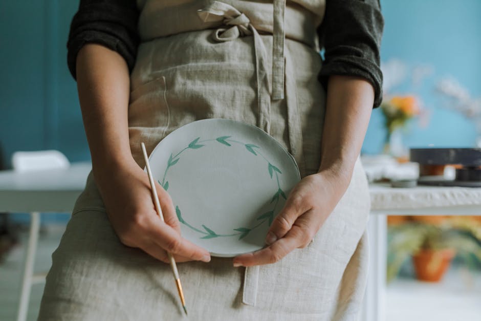 Hand-Painted Leaf Motif Ceramic Coasters