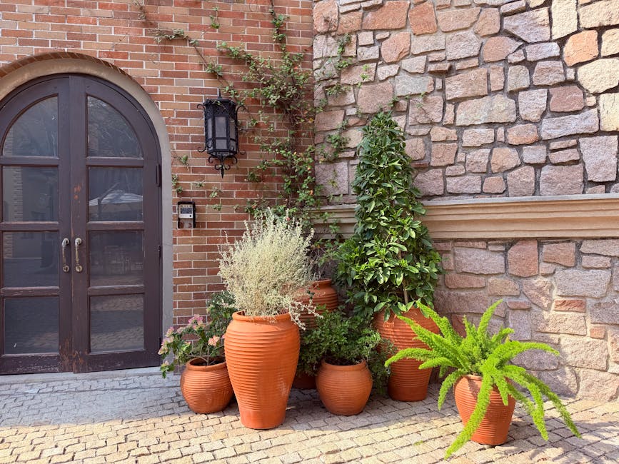 Potted Greenery and Seasonal Flowers