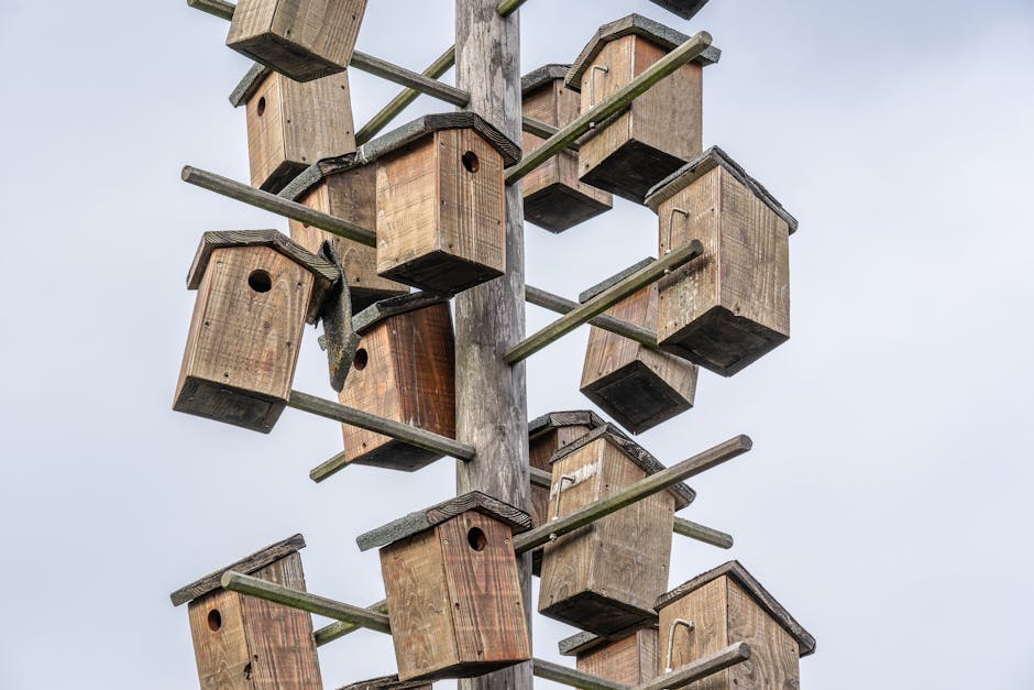Rustic Multi-Level Birdhouse Tower
