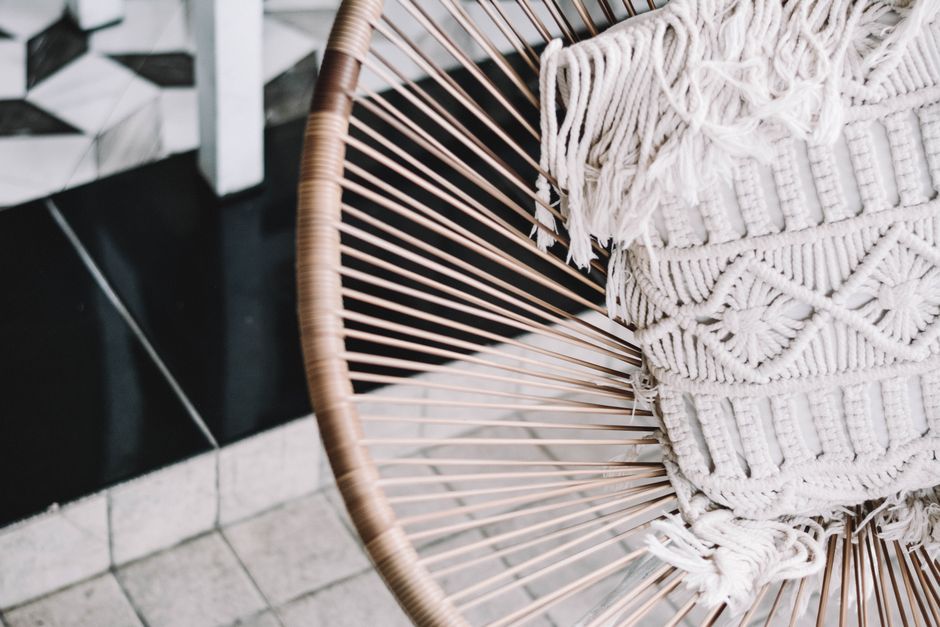 Textured Macrame Floor Pouf