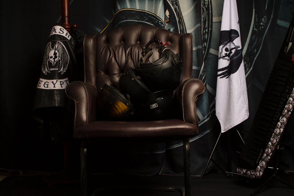 Vintage Leather Club Chair with Side Table