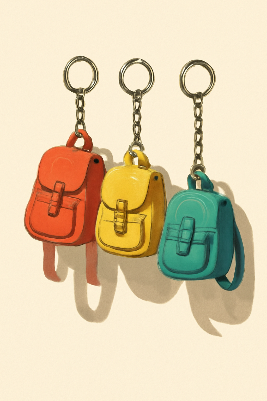 Printable Wall Art Set Featuring Trendy Backpack Keychains Decor