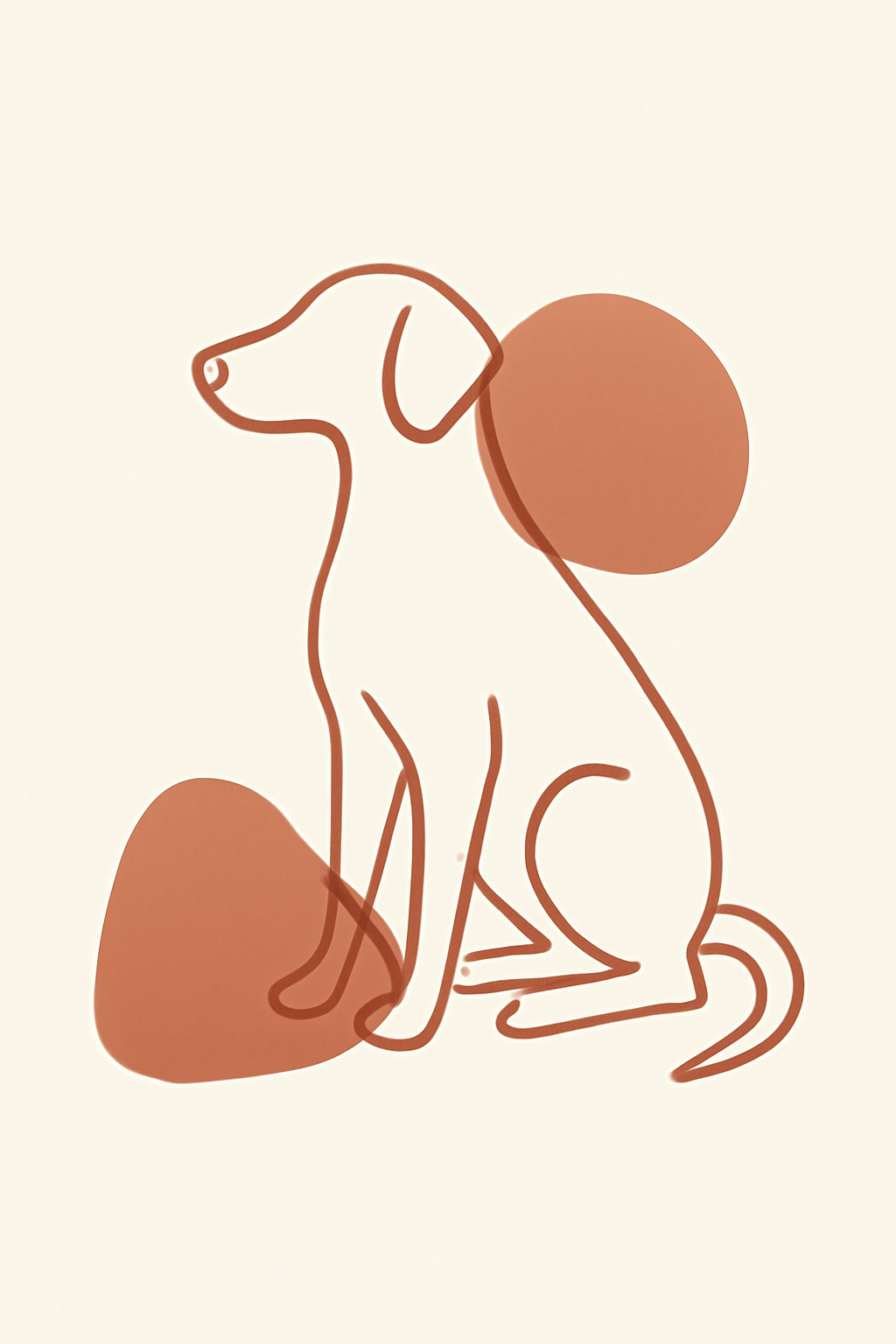 Boho Minimalist Dog Line Art Printable Wall Art Set, Neutral Beige & Terracotta
