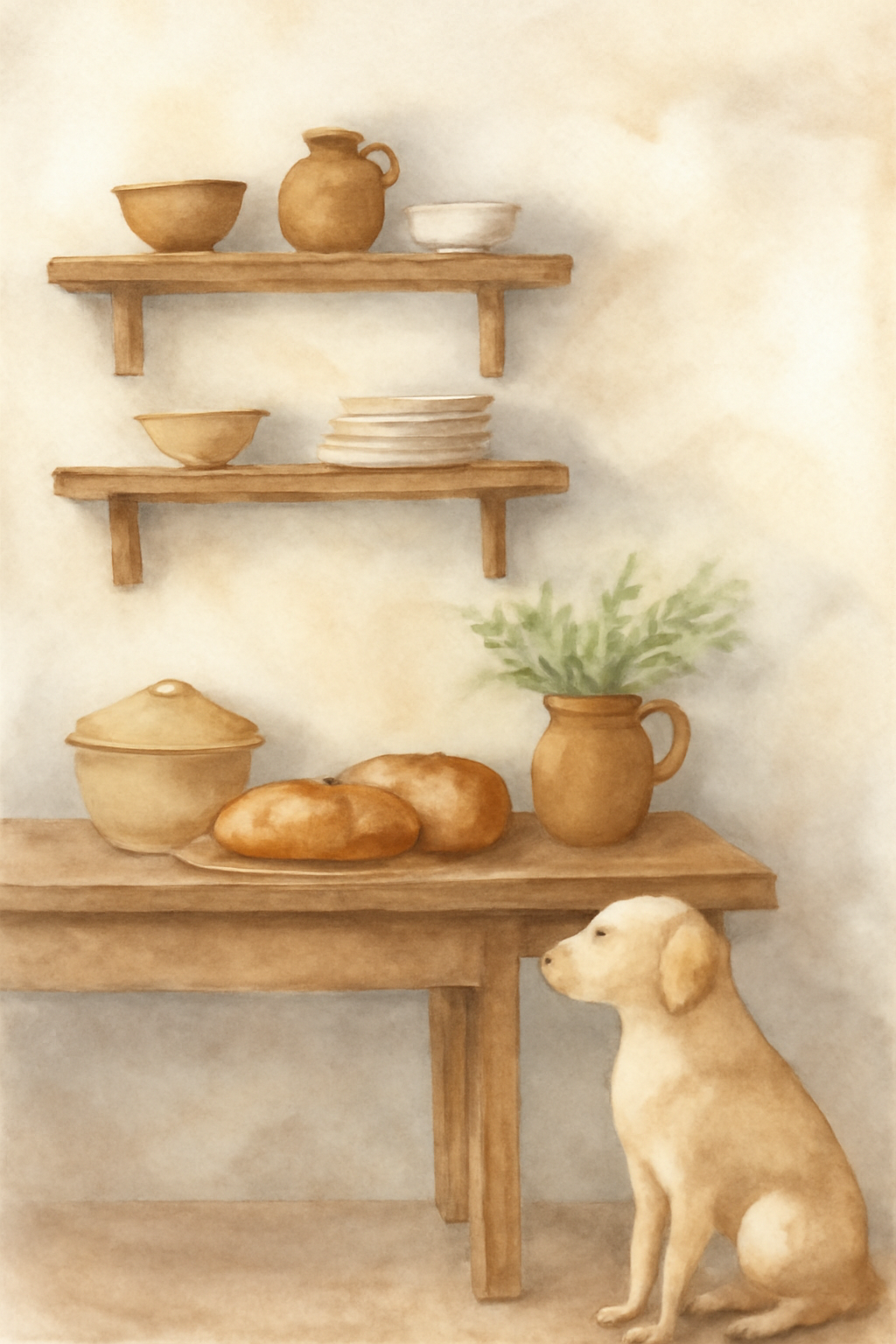 Cozy Cottage Home Scenes Printable Wall Art Set - Warm Watercolor Hygge Decor with Dog