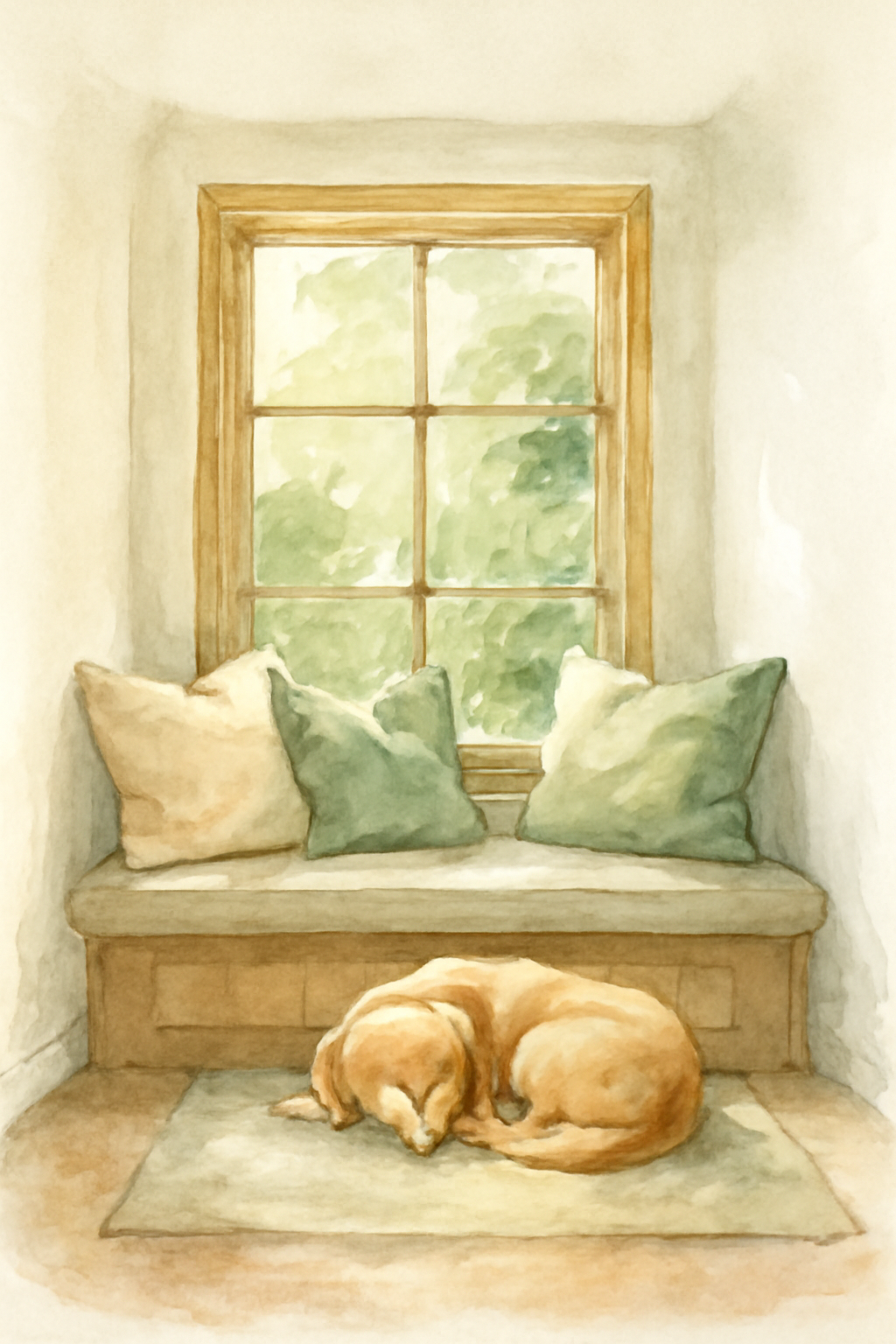 Cozy Cottage Home Scenes Printable Wall Art Set - Warm Watercolor Hygge Decor with Dog