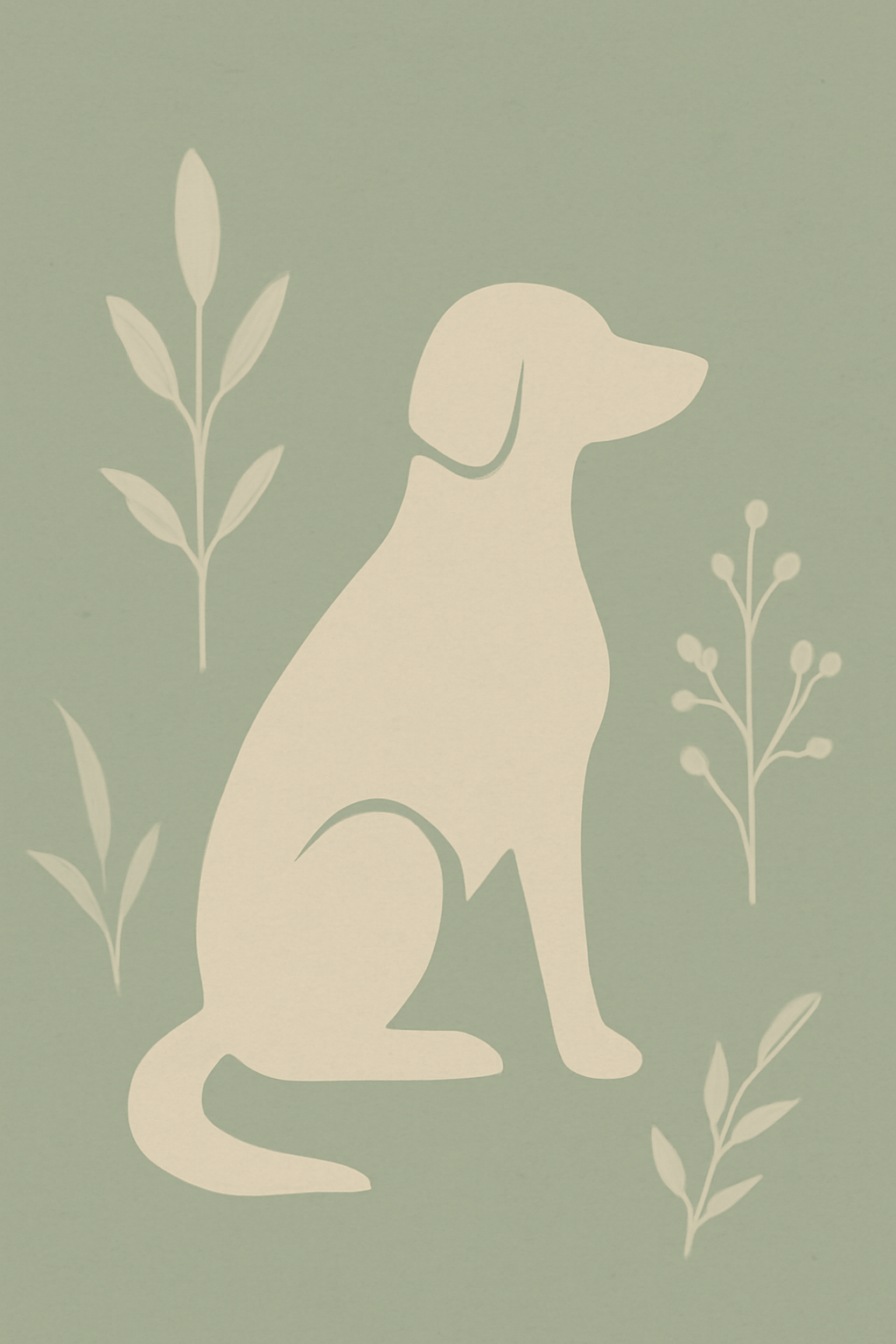 Japandi Style Minimalist Dog Portrait Printable Wall Art Set, Muted Sage & Oatmeal