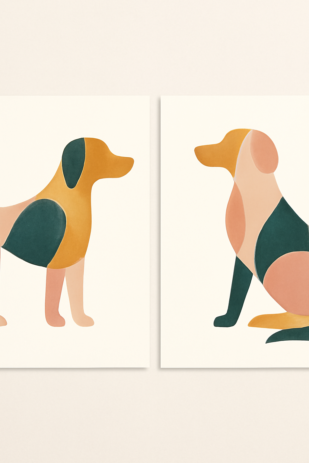 Abstract Pastel Mid-Century Dog Printable Wall Art Set, Mustard Blush Teal