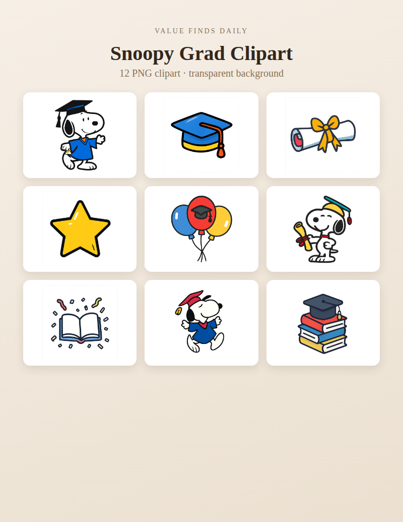 Snoopy Grad Clipart Bundle - Graduation PNG Set