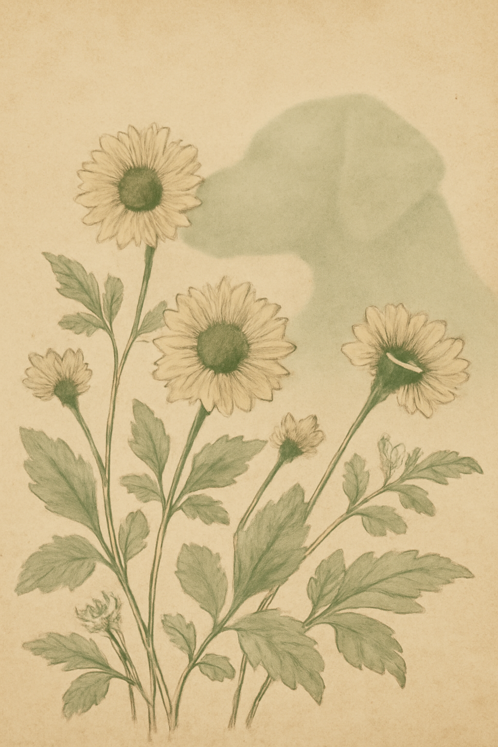 Vintage Botanical Illustration Printable Wall Art Set with Gentle Dog - Soft Antique Tones